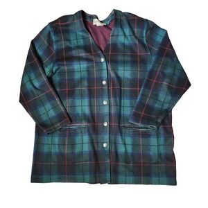 Vintage Cathy Daniels Blazer L Blue Green Plaid Pockets Academia Preppy Classic